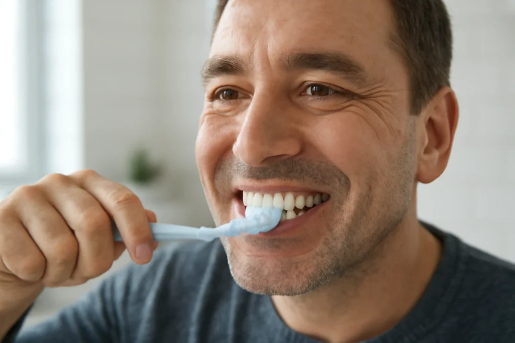 paziente che si spazzola i denti