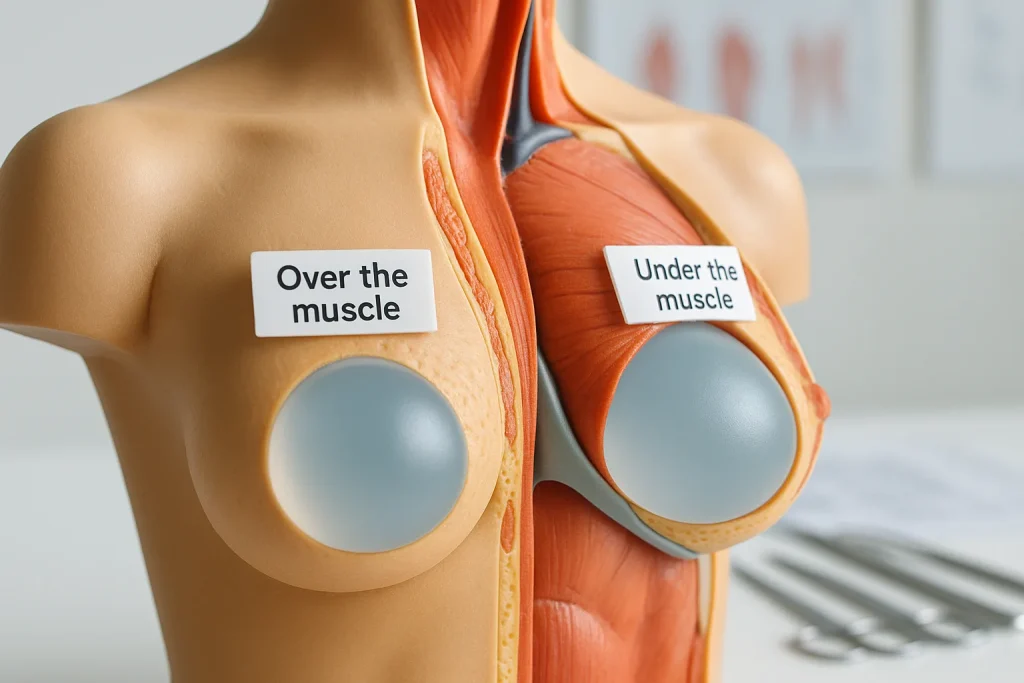 impanti mammari posizionati sia sopra che sotto il muscolo toracico