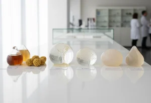 timeline style display showing the evolution of breast implant
