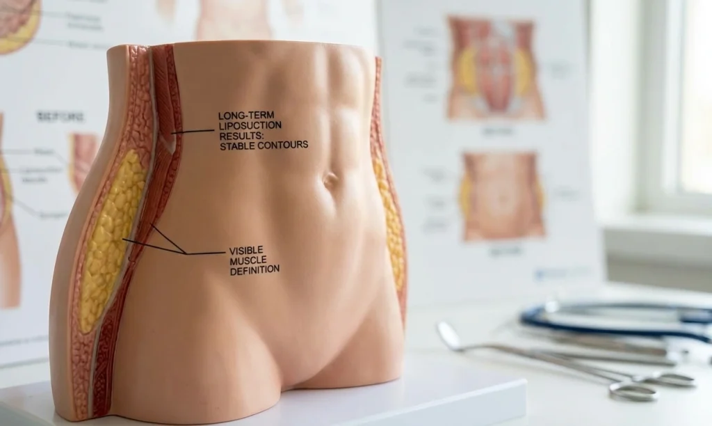 uzun vadeli liposuction konturlarını gösteren 3d model