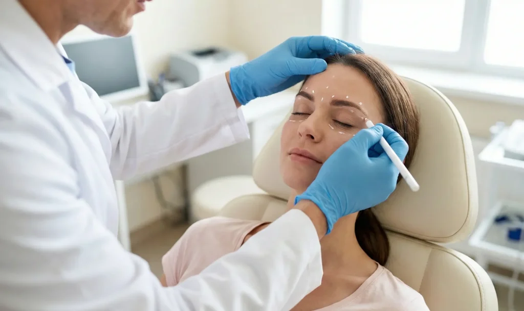 лікар позначає обличчя для ін'єкцій Botox