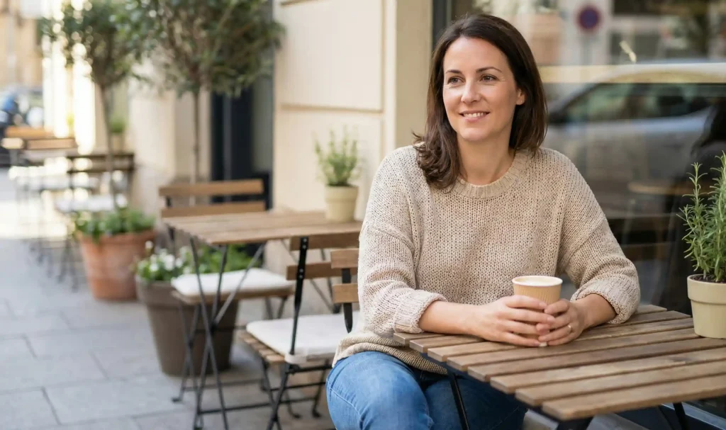 patient relaxing at cafe return to daily life post lipo