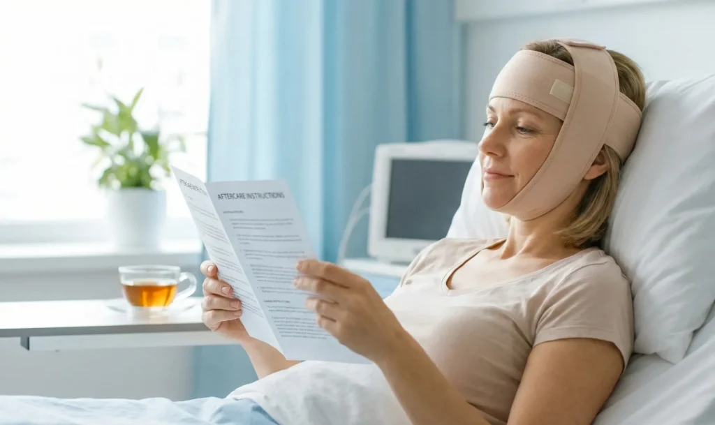 pacient relativ confortabil în cameră de recuperare