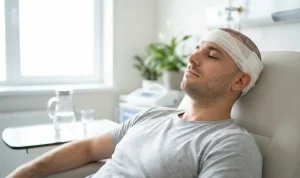patient resting post surgery bandage