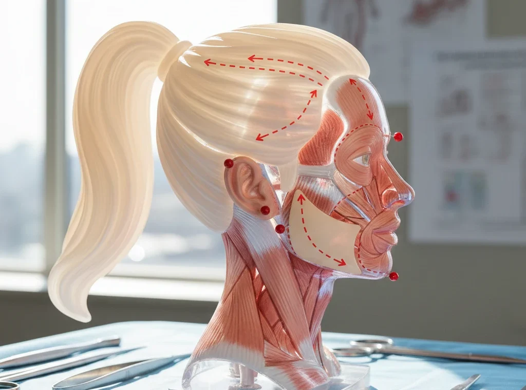 dimostrazione modello anatomico del lifting coda di cavallo