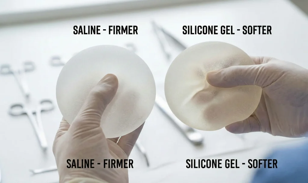 comparatie vizuala fermitatea implanturilor saline vs silicon