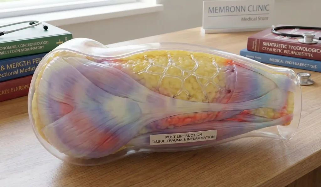 anatomical model showing internal bruising and tissue trauma