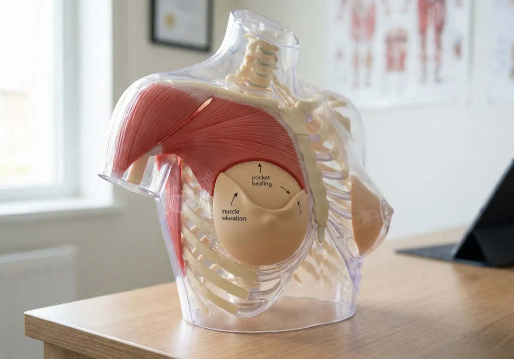 modello di anatomia dell’explant del seno, rilassamento muscolare e guarigione