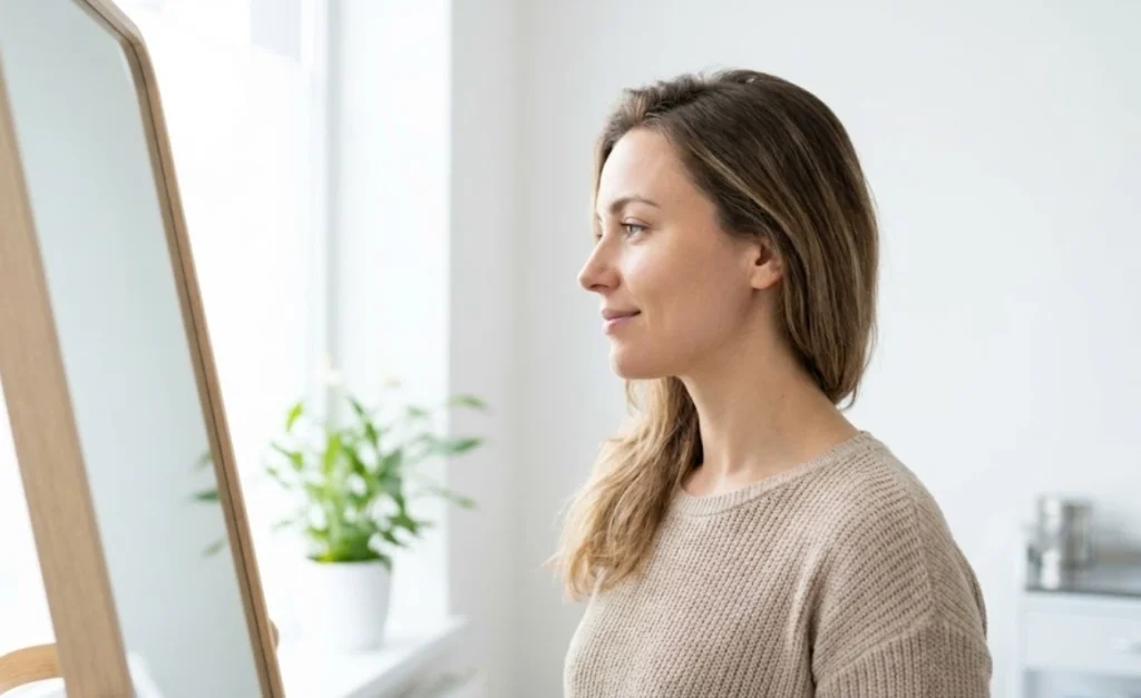 natürliche Ergebnisse eines jungen Frauenprofils nach Facelift