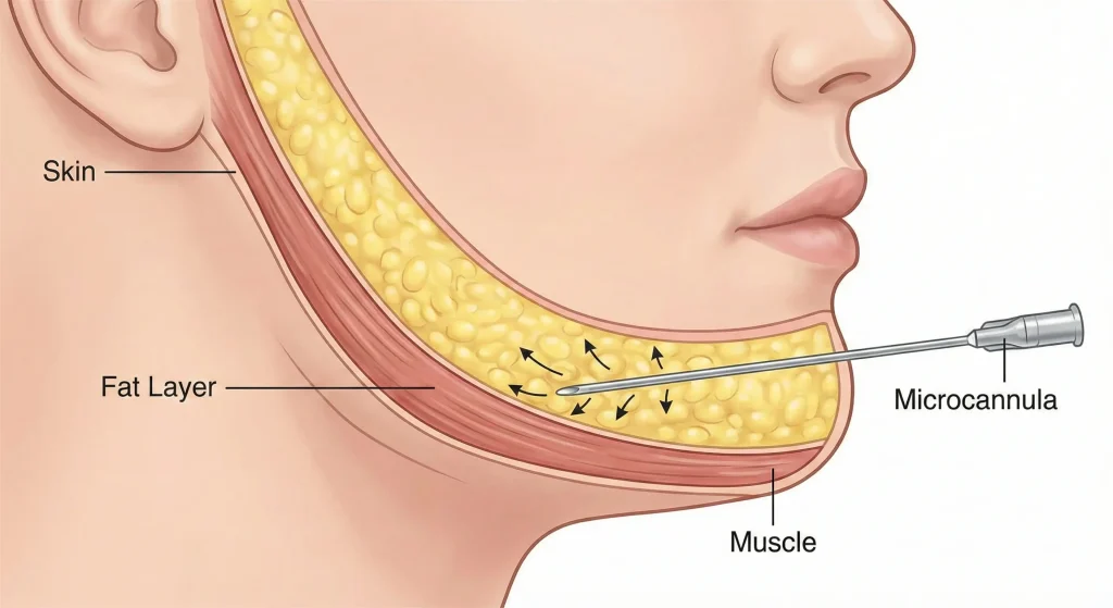 anatomical diagram face liposuction fat layer microcannula action