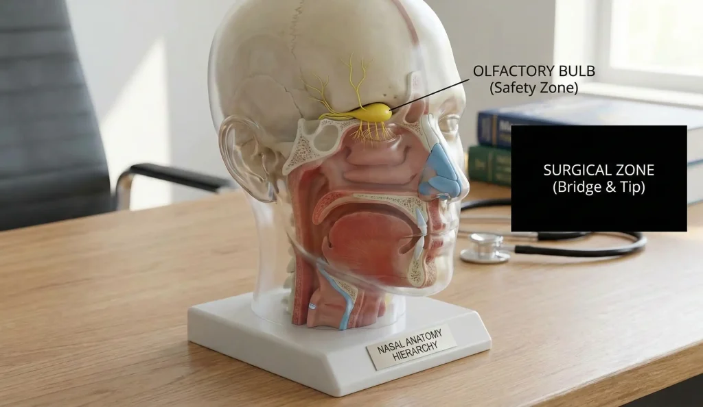 anatomik kafa modeli, koku soğanı ve cerrahi bölge