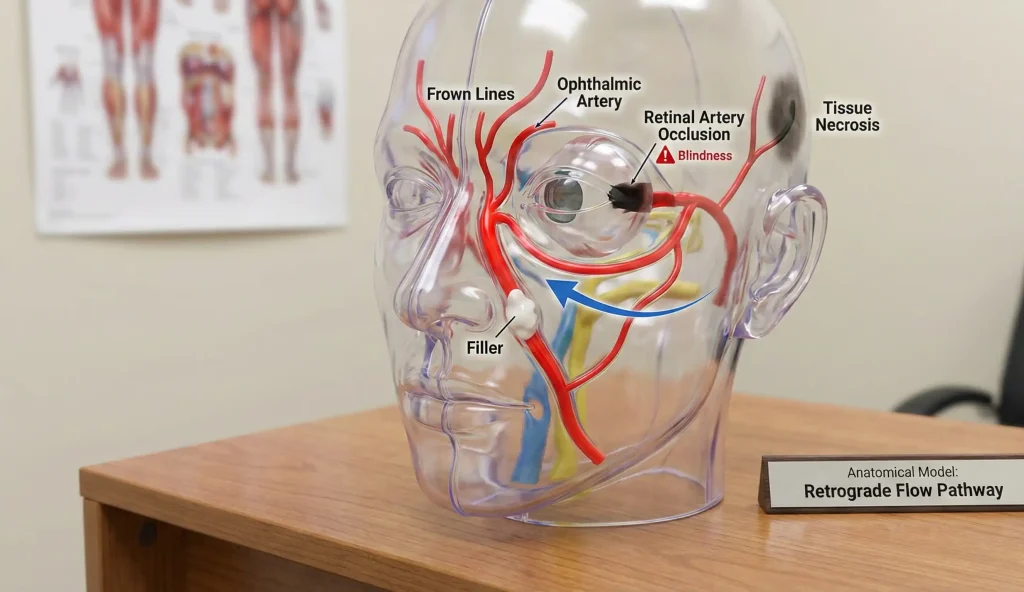 anatomisches Kopfmodel retrograde flow blindness risk