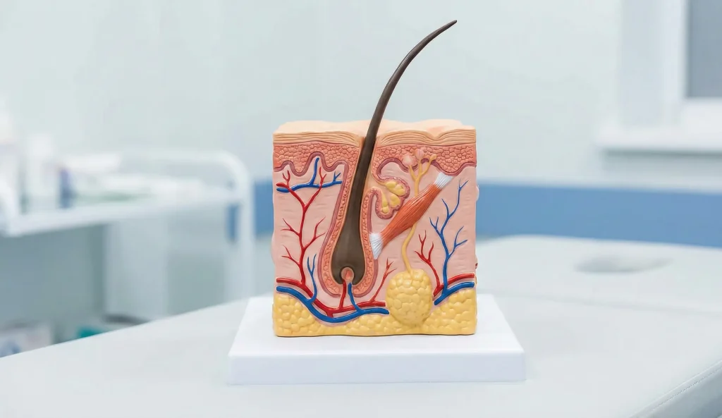 modello anatomico di un follicolo pilifero in sezione