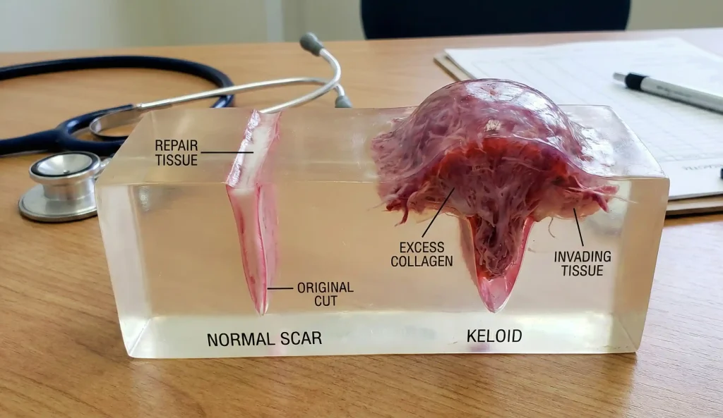 anatomisches Modell Normal vs Keloid-Narbe