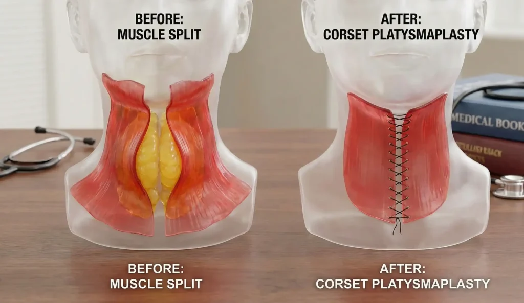 modelo anatómico de cuello con corsé y platismaplastia
