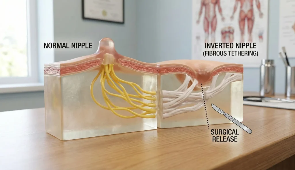 Anatomisches Brustwarzenmodell, fibröse Verklebung, chirurgische Freilegung
