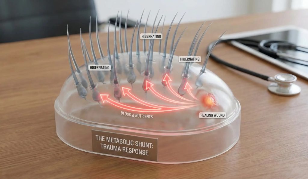 modello anatomico del cuoio capelluto, concetto di shunt metabolico