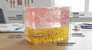 anatomical skin model liposuction depth vs stretch mark damage