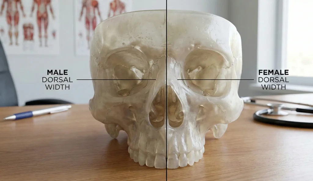Anatomisches Schädelmodell männlich vs. weiblich Dorsalbreite