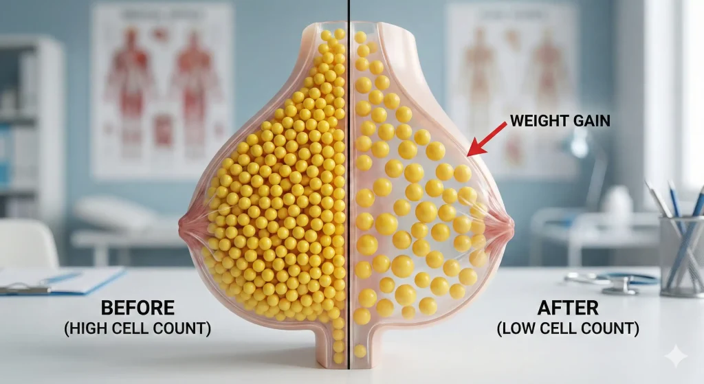 breast adipocyte count model before after weight gain