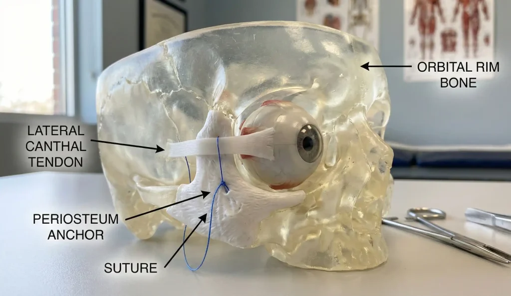 Anatomisches Modell der Canthoplastik, Sehnenanker