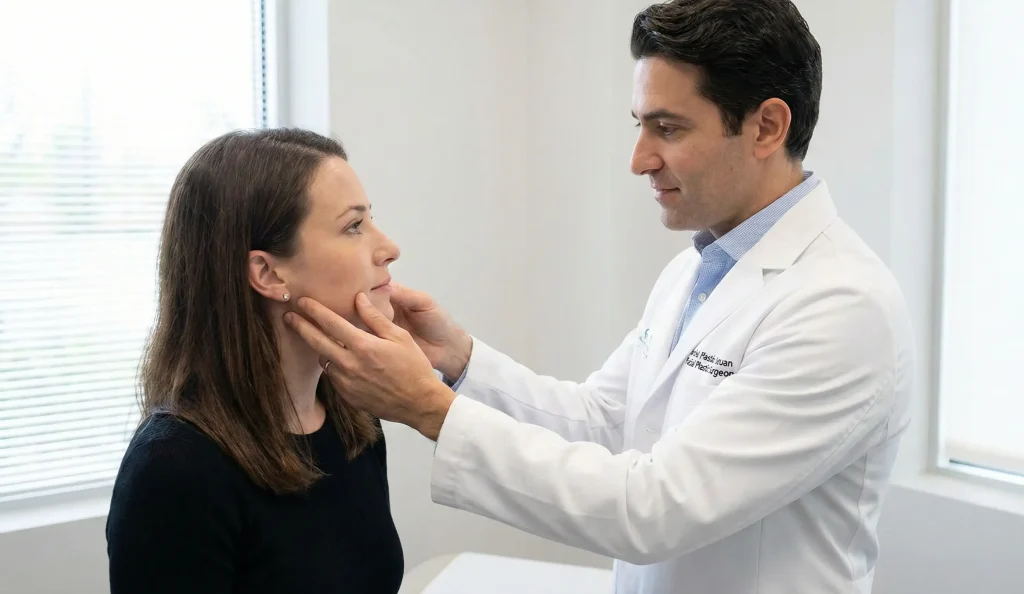 medico esamina movimento facciale del paziente