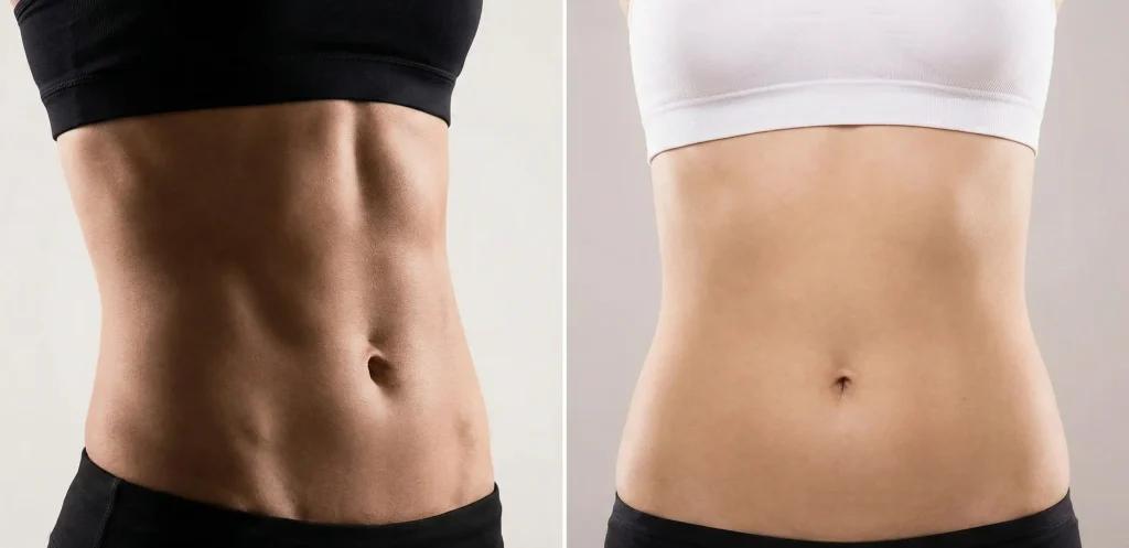 comparație Emsculpt vs liposucție abdomen tonifiat vs abdomen mai slab