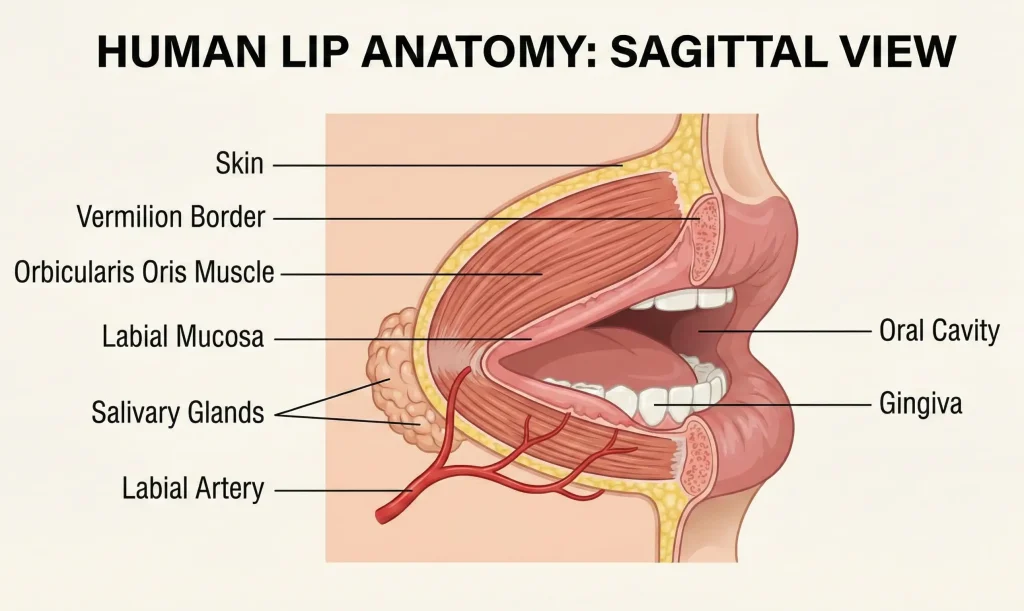 Menschliche Lippenanatomie sagittales Diagramm