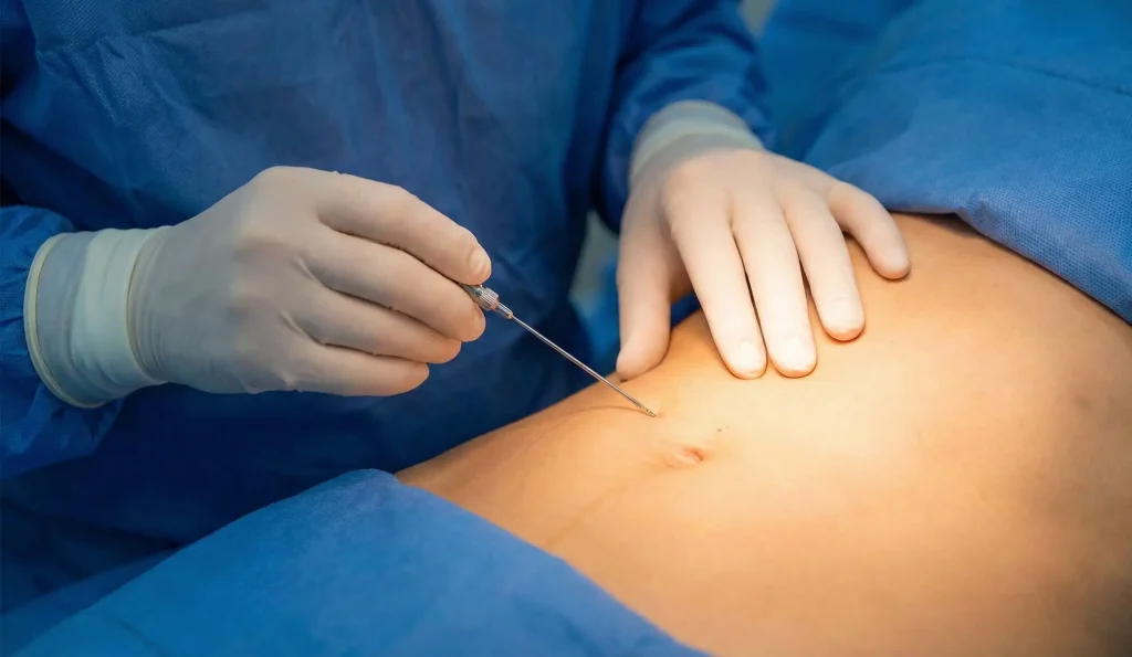 Liposculptur-Verfahren: detaillierte Fettschonung mit dünner Kanüle