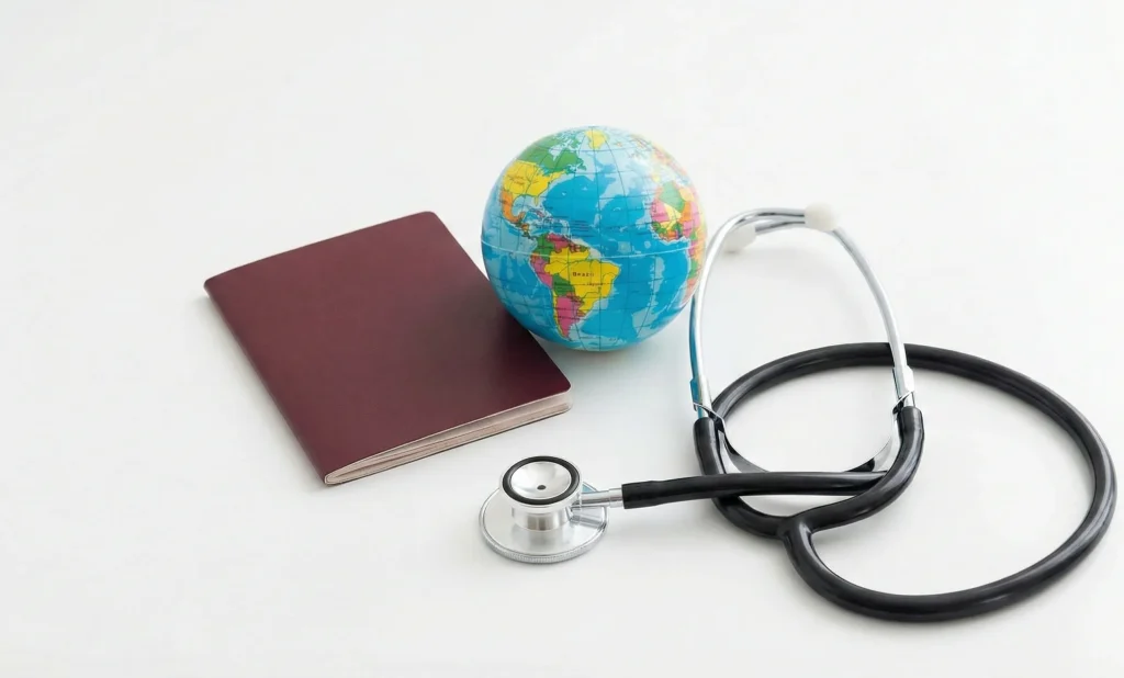 passport stethoscope globe medical travel