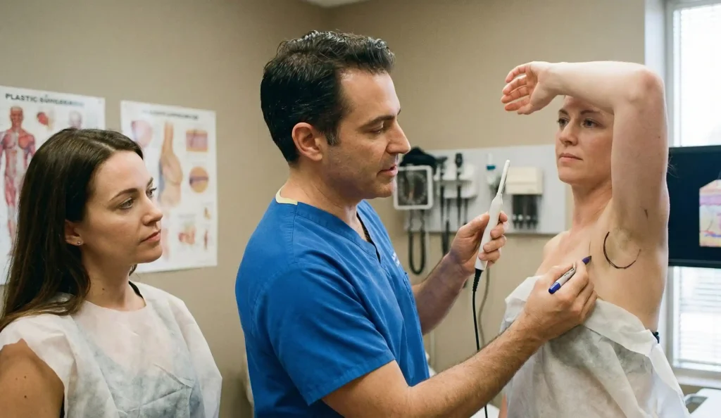 plastic surgeon marking armpit crescent incision