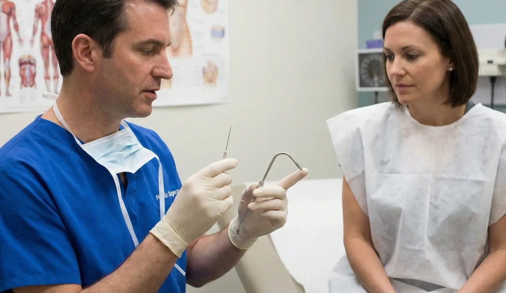 Plastic Surgeon zeigt Nadel vs. Kanüle