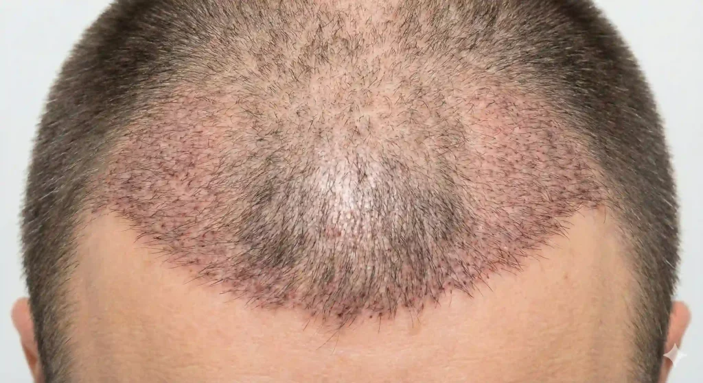 cuoio capelluto con capelli ricresciti dopo perdita da shock