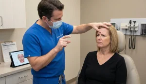 surgeon demonstrating muscle thinning patient