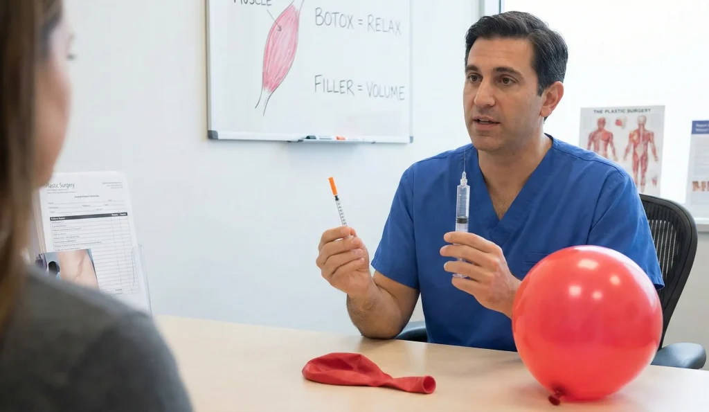 Chirurg erklärt Ballon-Analogie Botox vs. Filler