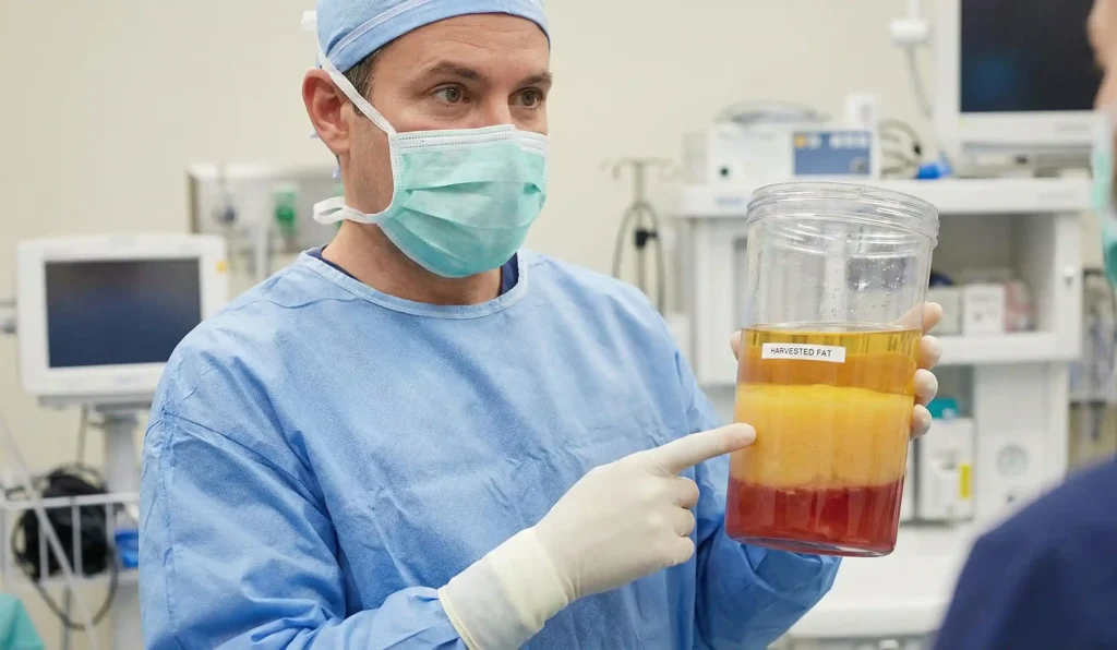 surgeon explaining harvested fat layers
