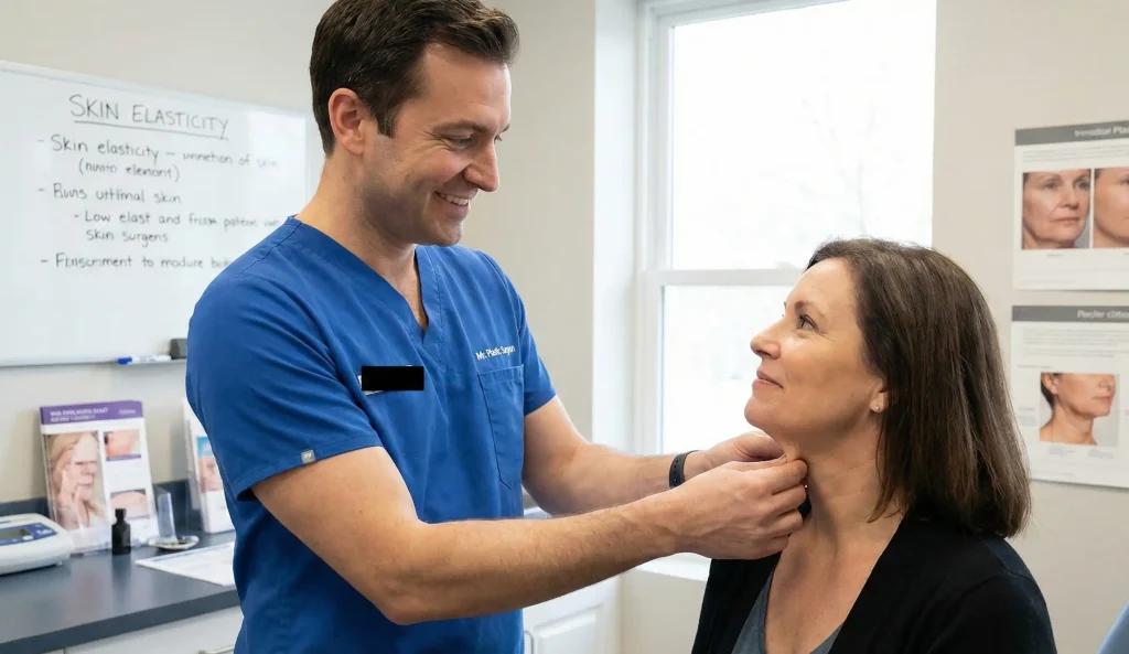 surgeon performing neck skin snap test