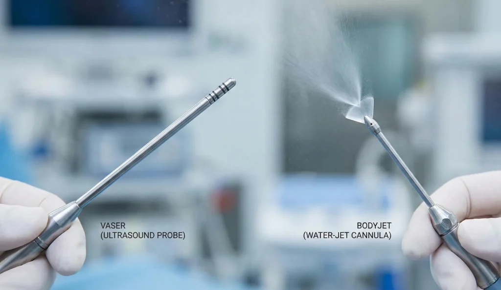 vaser probe vs bodyjet cannula close up comparison