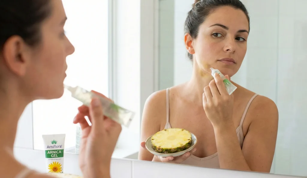 woman applying arnica gel home care