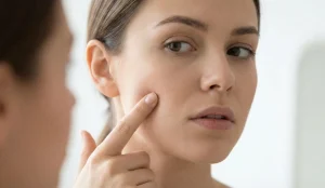 woman pinching cheek fat pocket