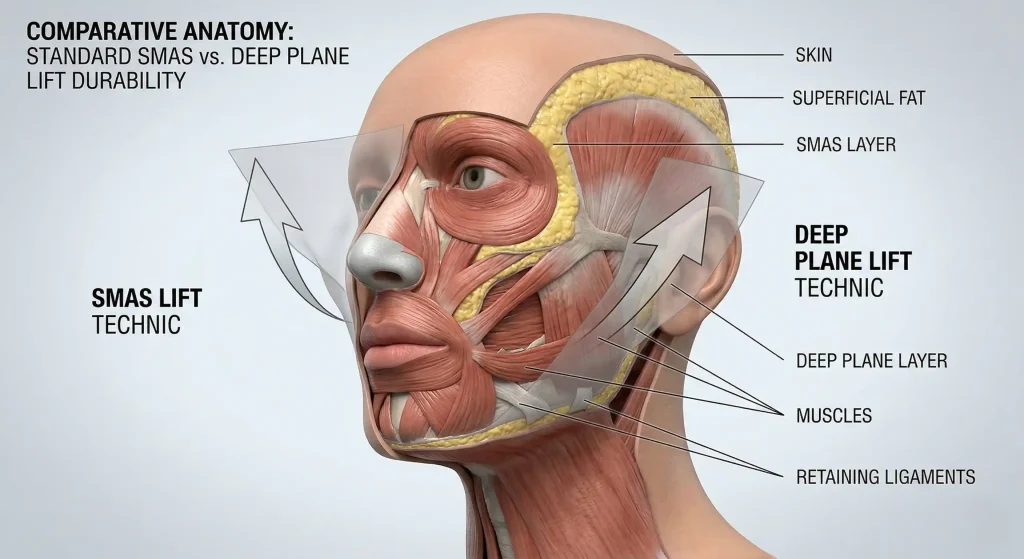 3D-Modell zum Vergleich von SMAS- und Deep-Plane-Lifts