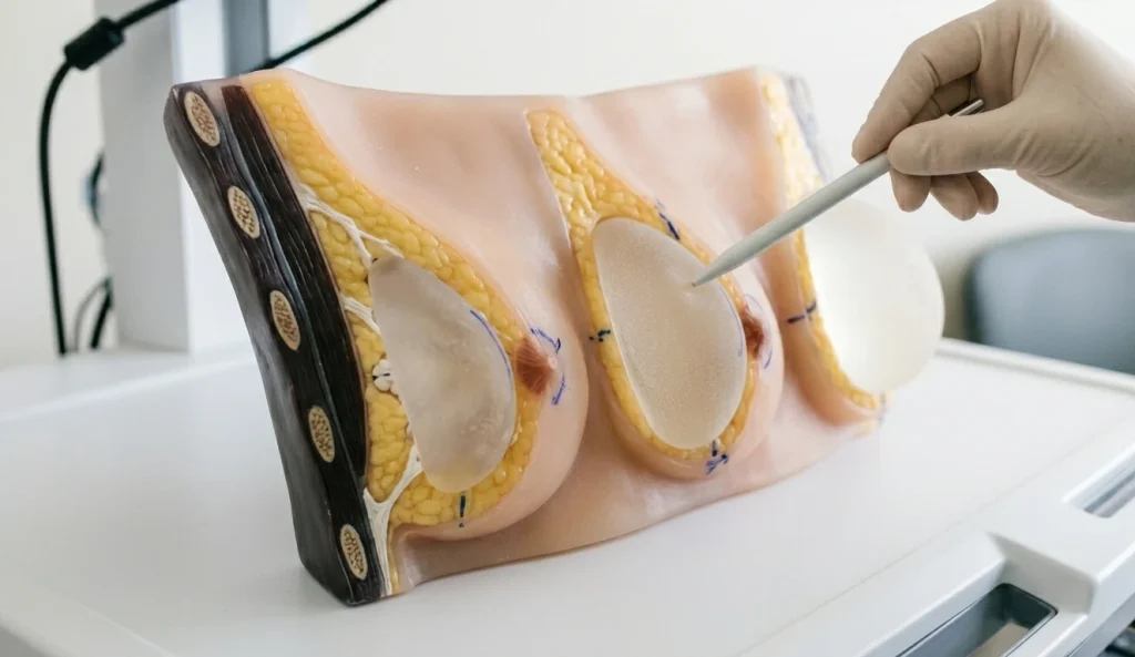 anatomical breast implant model placement