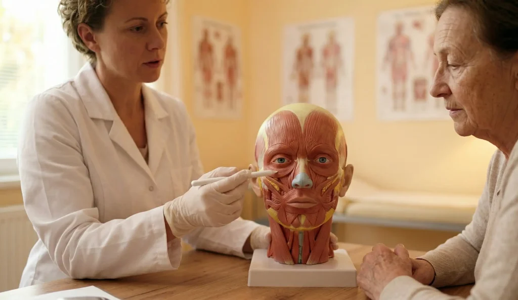 modello anatomico volto invecchiato con Botox