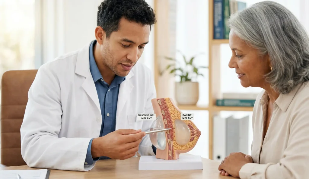 anatomical model breast implants silicone saline demonstration