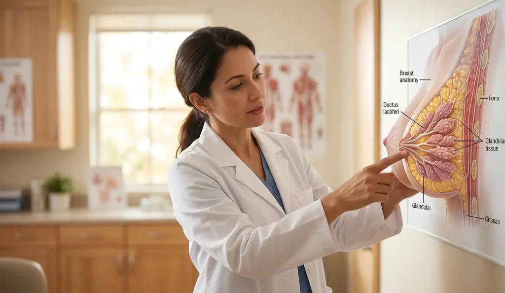 Anatomisches Modell Milchkanäle Gestik verschiedener Arzt-Patient