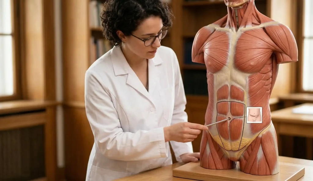 mini karın germesi bölgesini gösteren anatomik model
