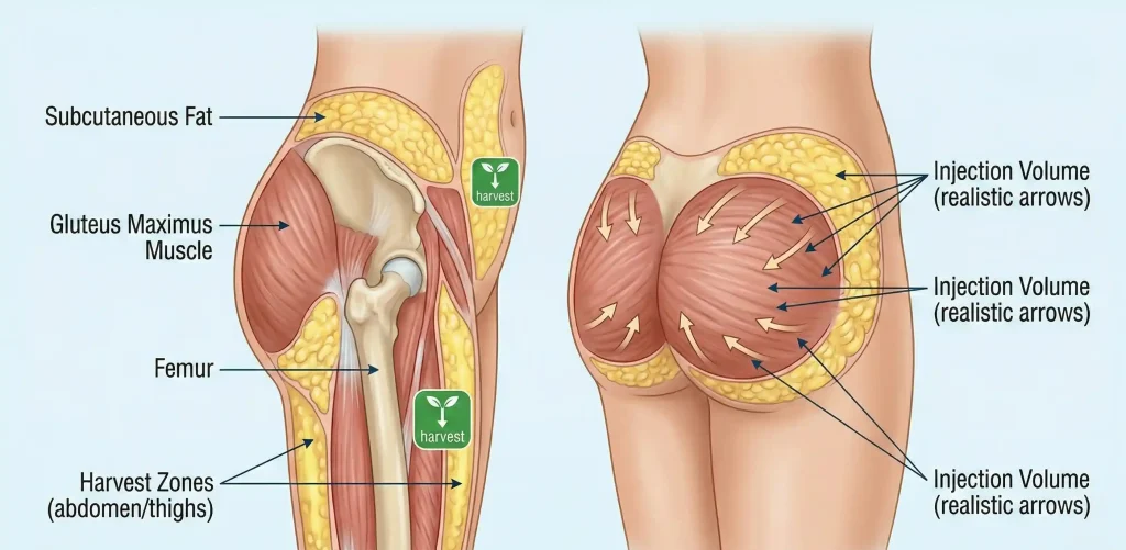 distribuzione anatomica del grasso BBL