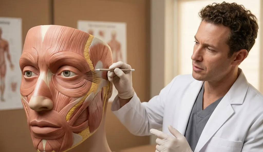 Anatomisches Modell der Krähenfüße nach Blepharoplastik