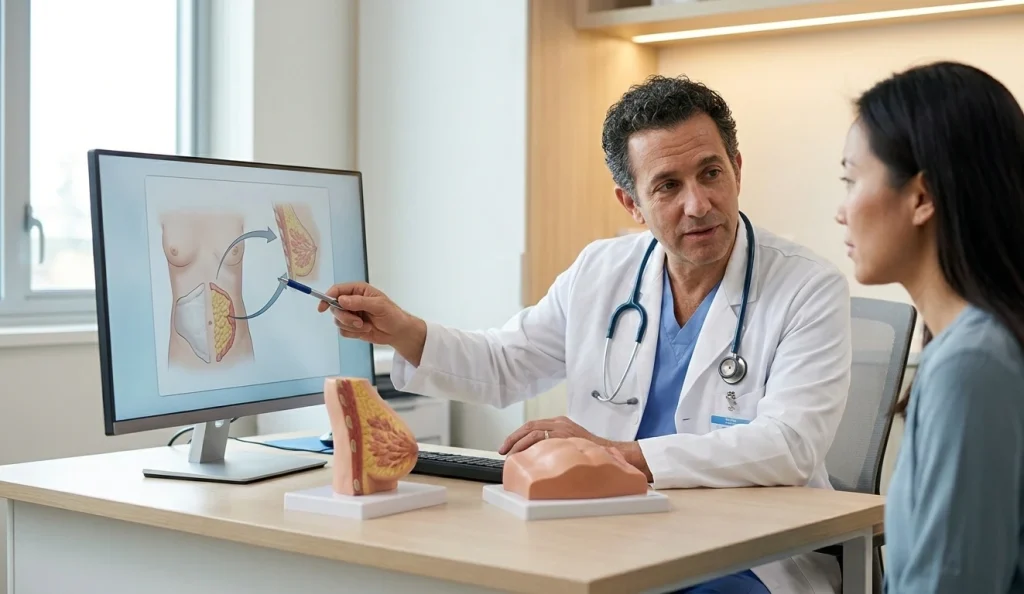 consultazione tra chirurgo e paziente per auto-augmentation clinica