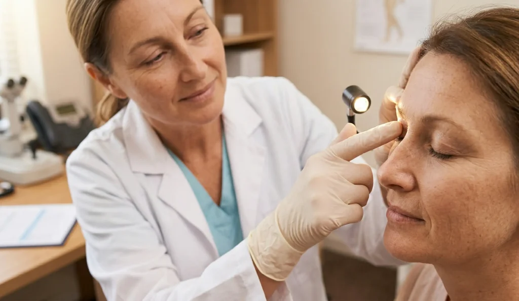 klinische Blepharoplastik Krähenfüße Untersuchung